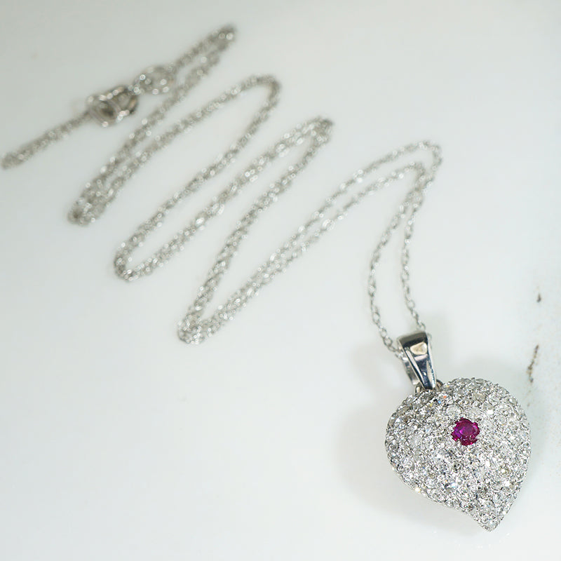 Jaunty Diamond & Ruby Pavé Heart Pendant