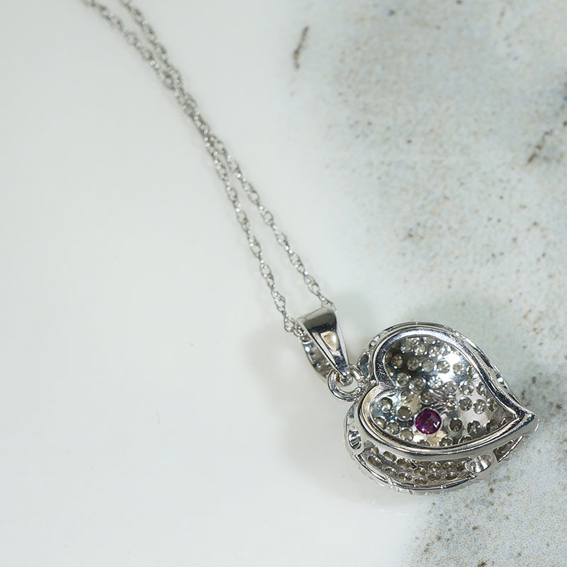 Jaunty Diamond & Ruby Pavé Heart Pendant