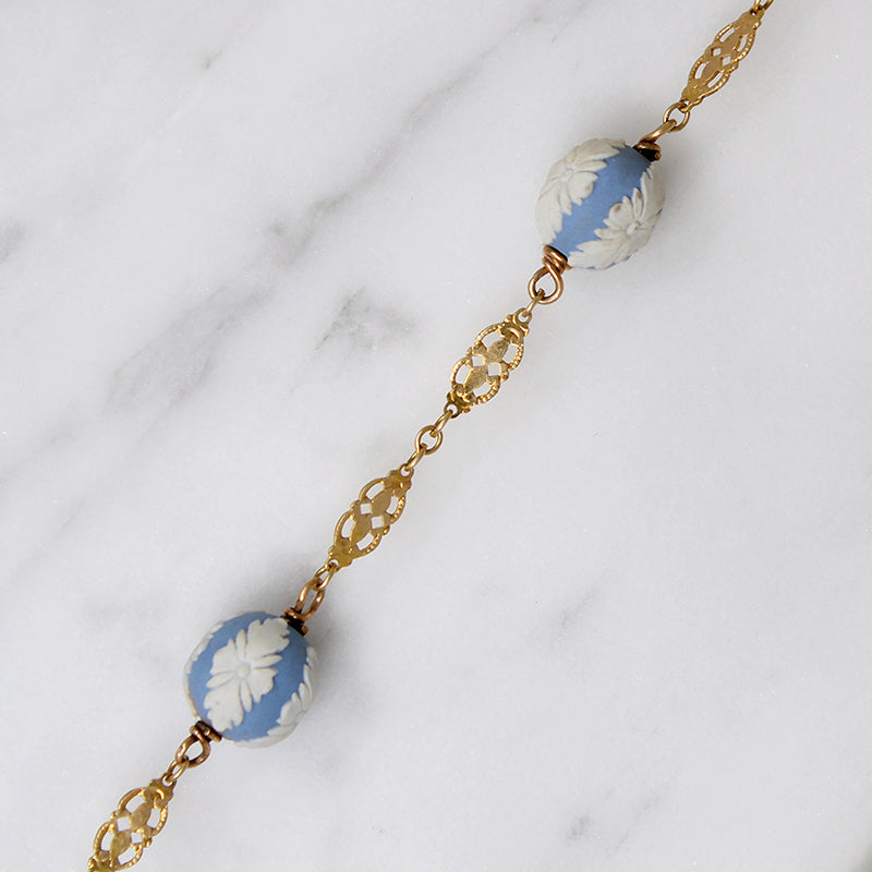 Wedgwood Beads on Ornate Gold Link Necklace
