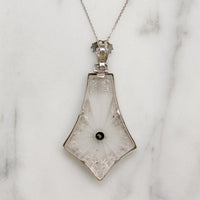 Kite-Shaped Camphor Glass in White Gold Filigree Necklace