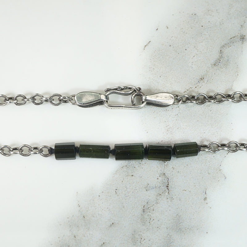 Sterling Silver Cable Chain with Black Tourmaline Beads