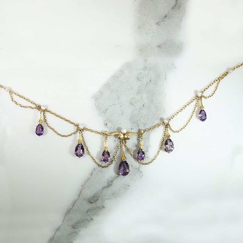 Dreamy Amethyst & Pearl Festoon Necklace