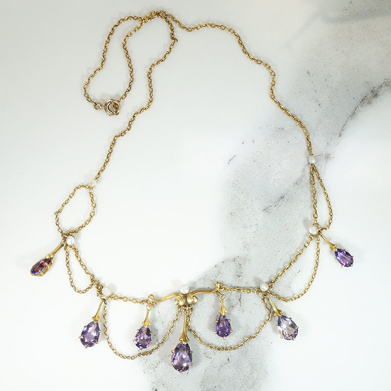 Dreamy Amethyst & Pearl Festoon Necklace