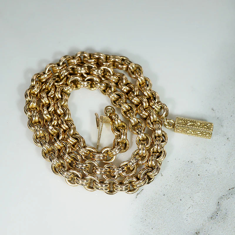 Choker-Length 14k Gold Victorian Rolo Chain