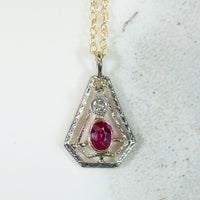 Pretty Engraved Two-Tone Gold Pendant with Ruby & Diamond