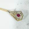 Pretty Engraved Two-Tone Gold Pendant with Ruby & Diamond