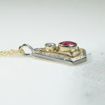 Pretty Engraved Two-Tone Gold Pendant with Ruby & Diamond