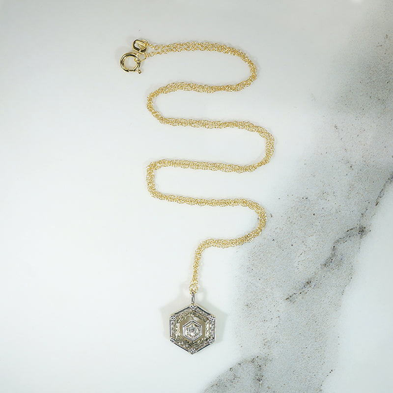 Art Deco Diamond & Two-Tone Gold Hexagonal Pendant