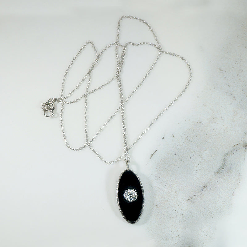 Moody Black Onyx & Old Mine Cut Diamond Necklace