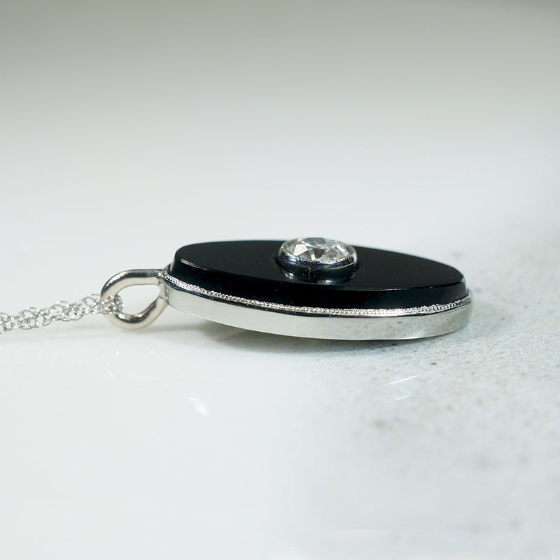 Moody Black Onyx & Old Mine Cut Diamond Necklace