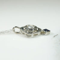Art Deco Engraved White Gold Diamond & Sapphire Necklace