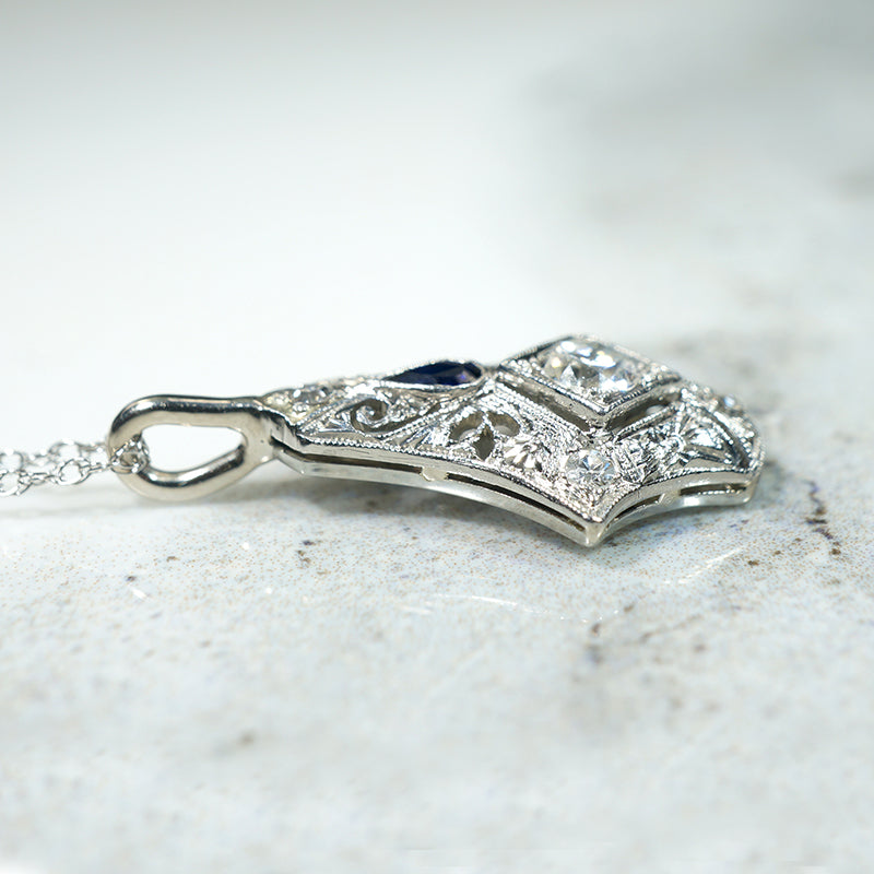 Elaborate Diamond & Sapphire Art Deco Pendant