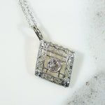 Lacy Latticed Lozenge White Gold & Diamond Pendant