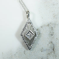 Filigreed & Engraved White Gold & Diamond Pendant