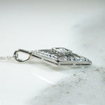 Filigreed & Engraved White Gold & Diamond Pendant