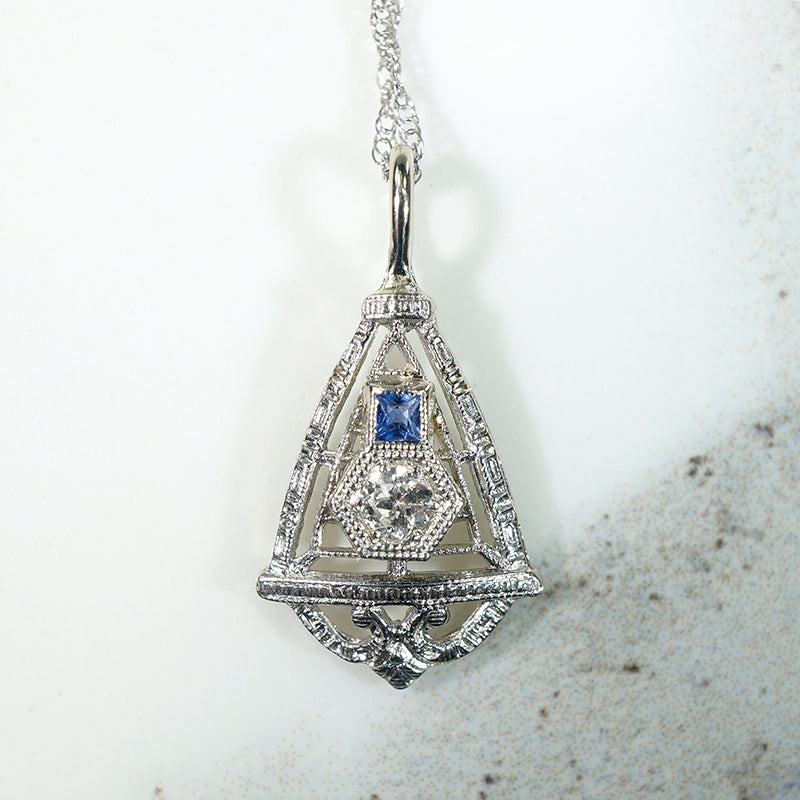 Delightful Diamond & Sapphire White Gold Drop Pendant