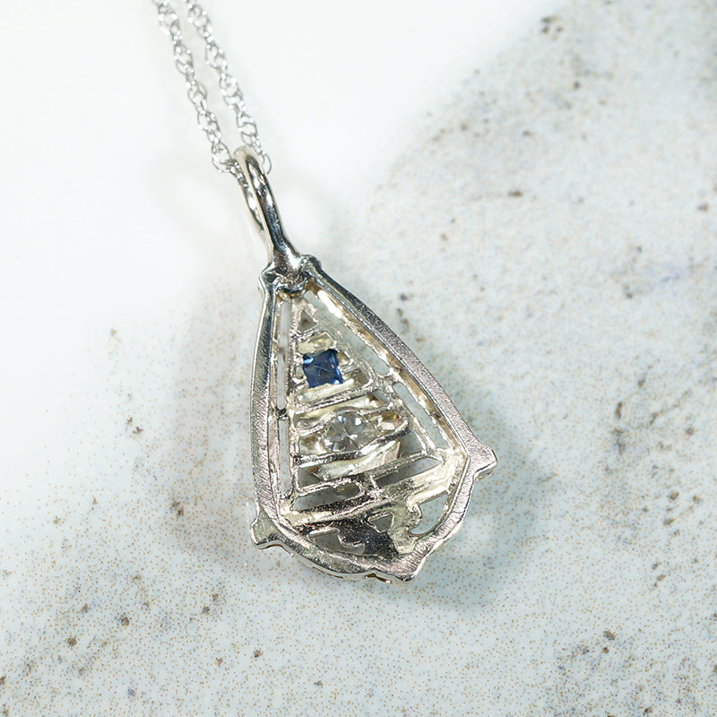 Delightful Diamond & Sapphire White Gold Drop Pendant