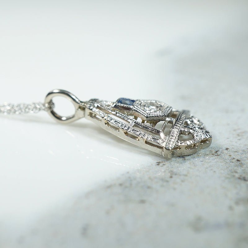 Delightful Diamond & Sapphire White Gold Drop Pendant