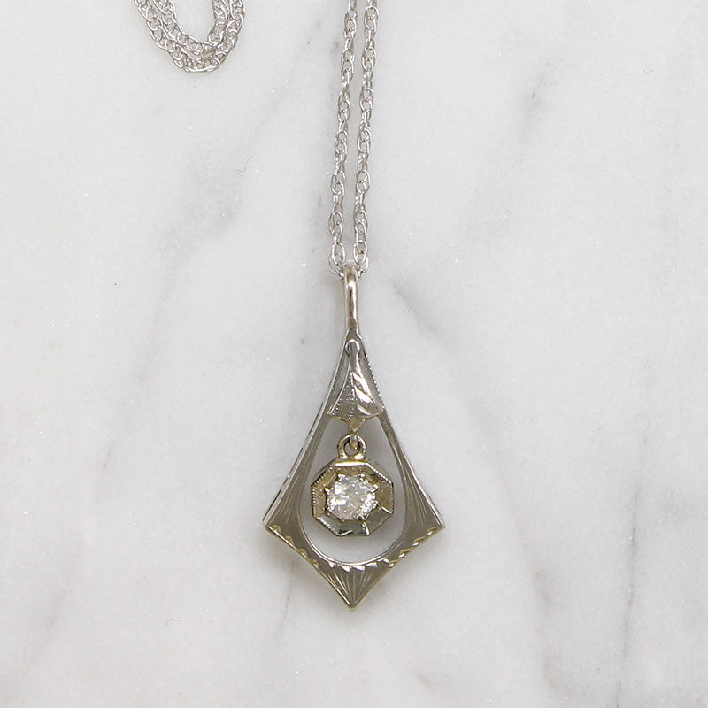 Graceful Deco Pendant with Diamond Dangle