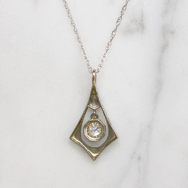 Graceful Deco Pendant with Diamond Dangle