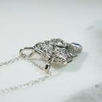 Fanciful Filigree Diamond & Sapphire in White Gold Necklace