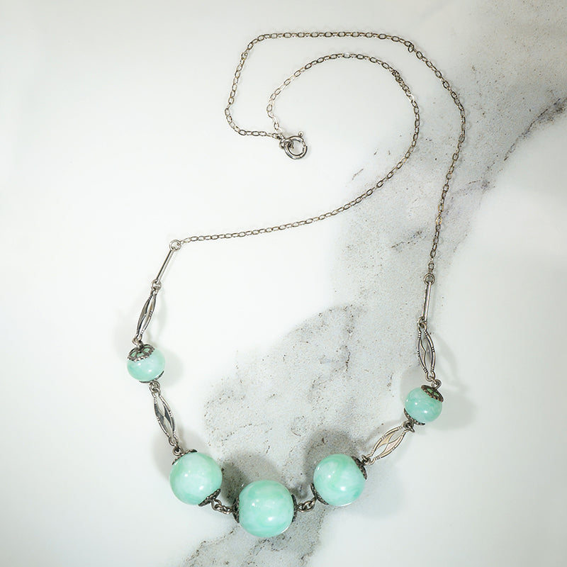 Sea Foam Green Czech Glass Bead Necklace