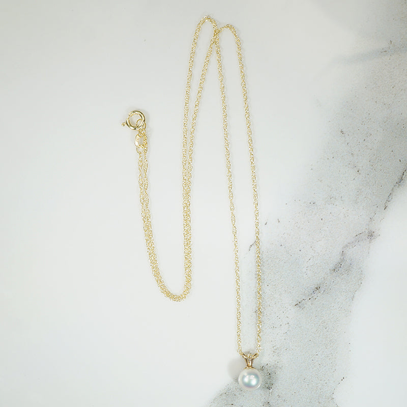 Cultured Pearl & Gold Solitaire Necklace