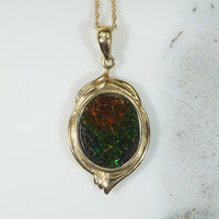 Rainbow Dragon Scales Ammolite & Gold Pendant