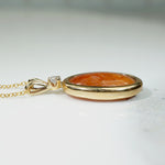 Spicy Red Jade in Gold Pendant with Diamond