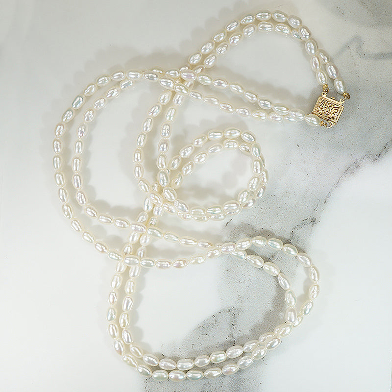 Double Strand of Freshwater Pearls with Gold Clasp