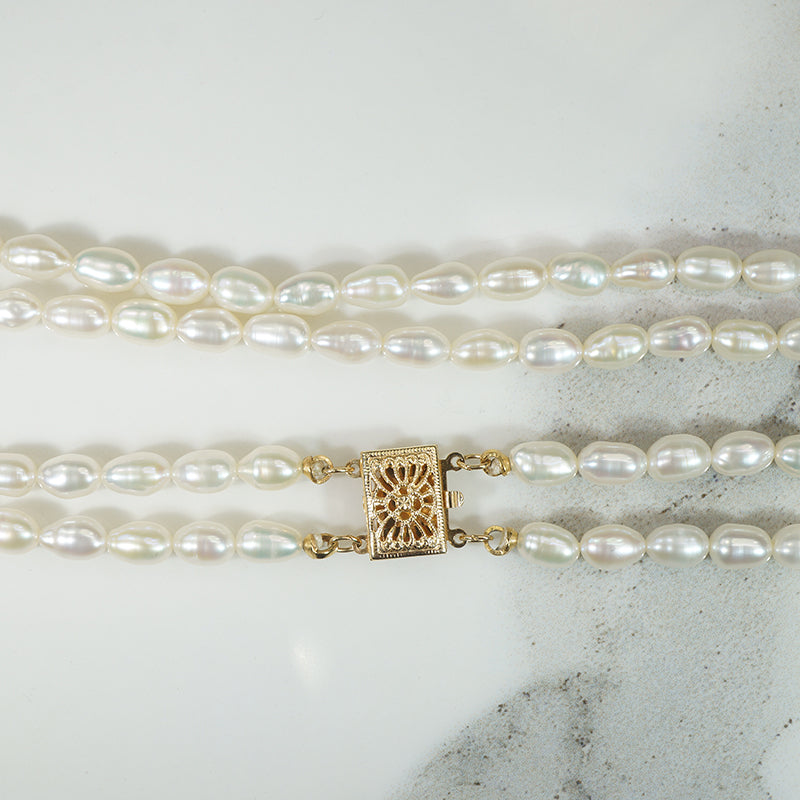 Double Strand of Freshwater Pearls with Gold Clasp