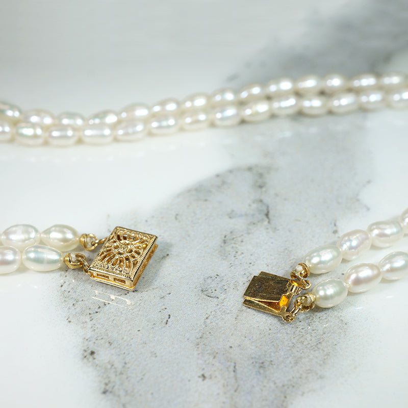 Double Strand of Freshwater Pearls with Gold Clasp