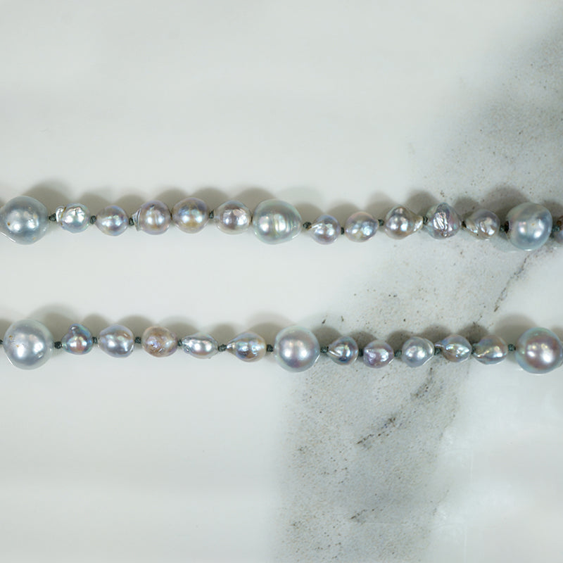 Jazz Age Extra-Long Strand of Grey Baroque Pearls