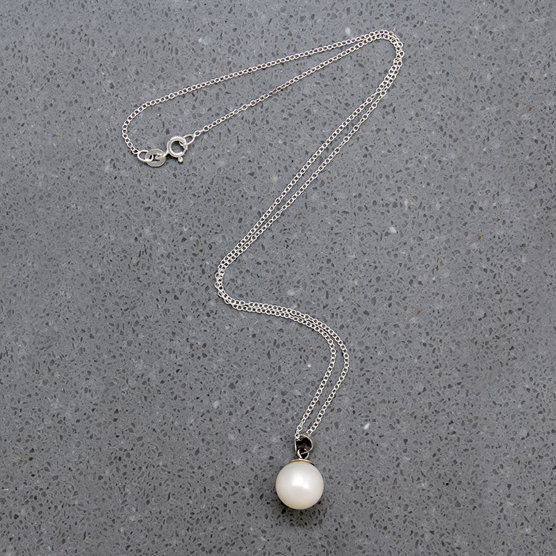 Solitary Cultured Pearl on Sterling Silver Necklace