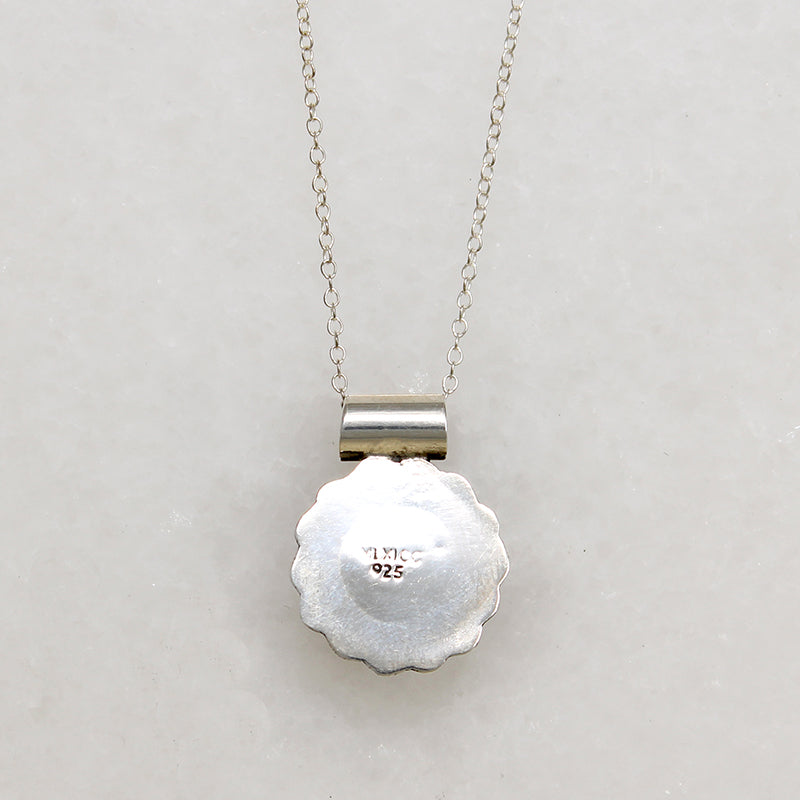 Cheerful Blue Art Glass in Silver Petaled Pendant