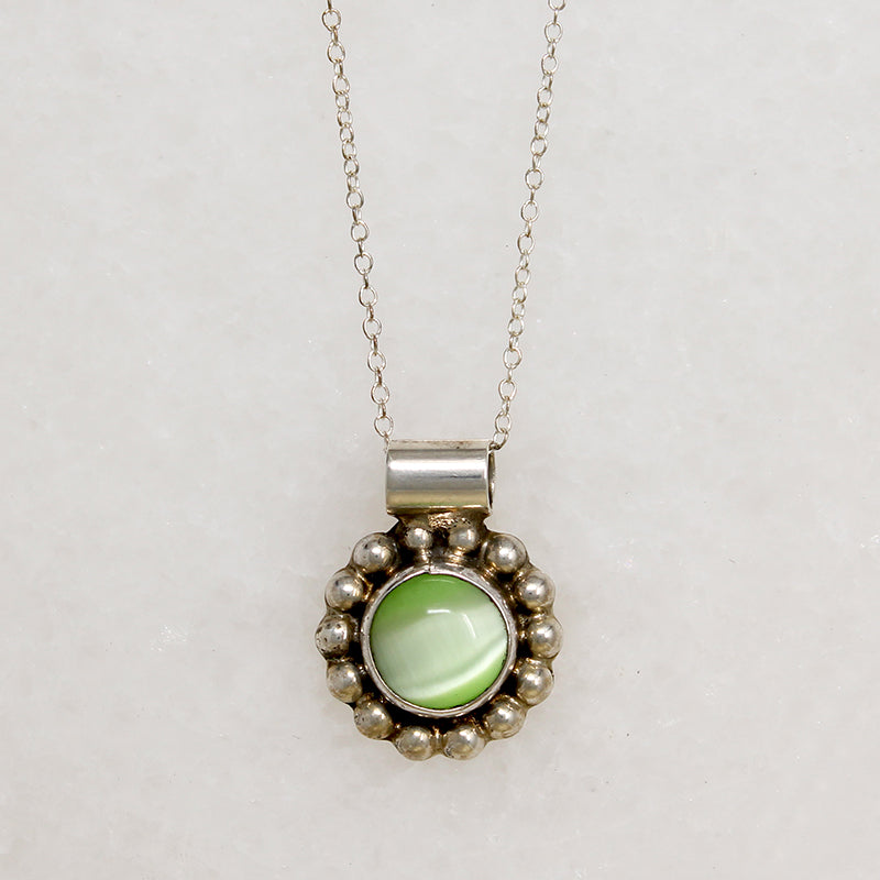 Fresh Green Art Glass in Mexican Silver Pendant
