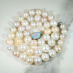 Pastel Pearls on Blue Silk with Opal Clasp