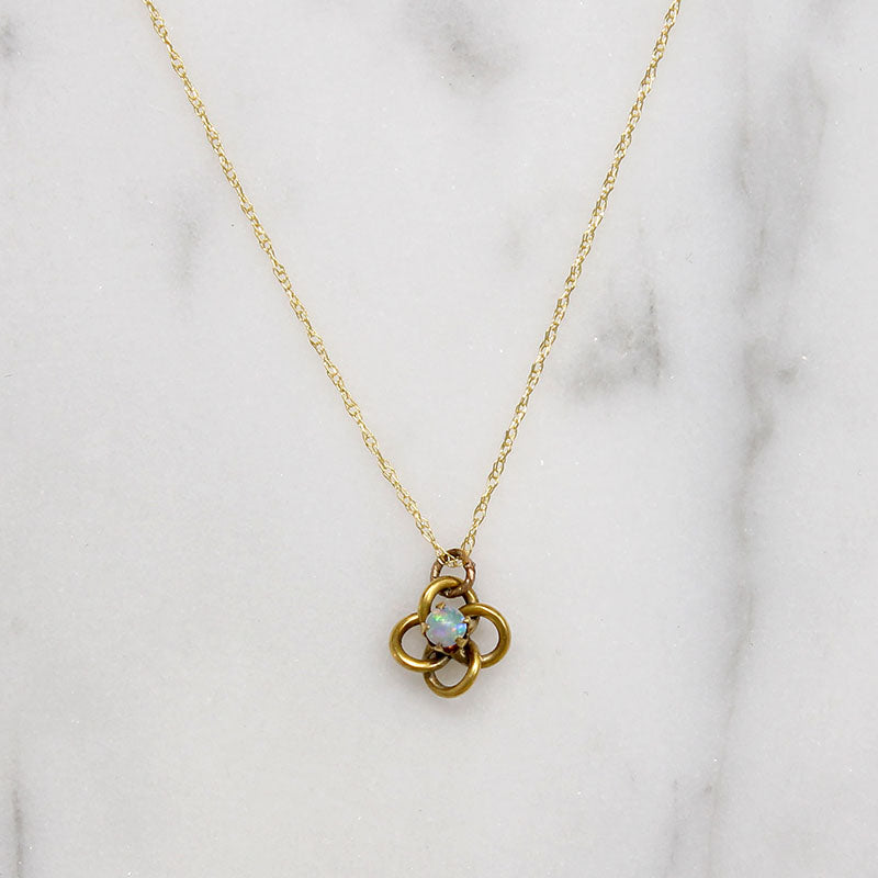 Petite Love Knot Necklace with Wee Opal
