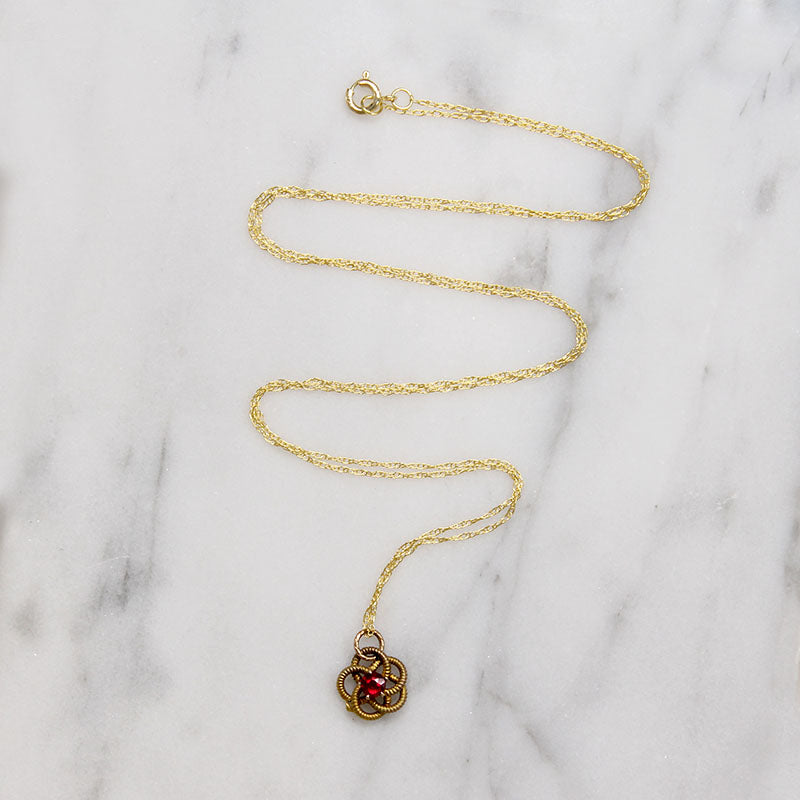 Witchy Gold & Ruby Pentagram Love Knot Pendant