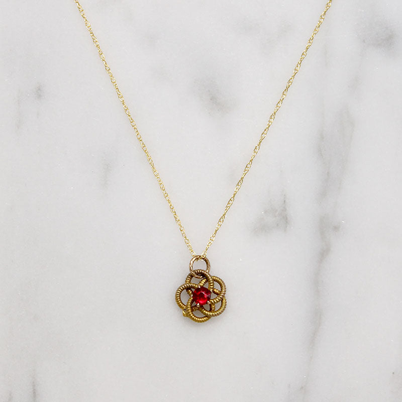 Witchy Gold & Ruby Pentagram Love Knot Pendant