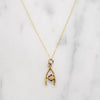Wee Gold Wishbone Pendant with Tiny Pink Opal