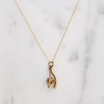 Wee Gold Wishbone Pendant with Tiny Pink Opal