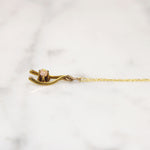 Wee Gold Wishbone Pendant with Tiny Pink Opal