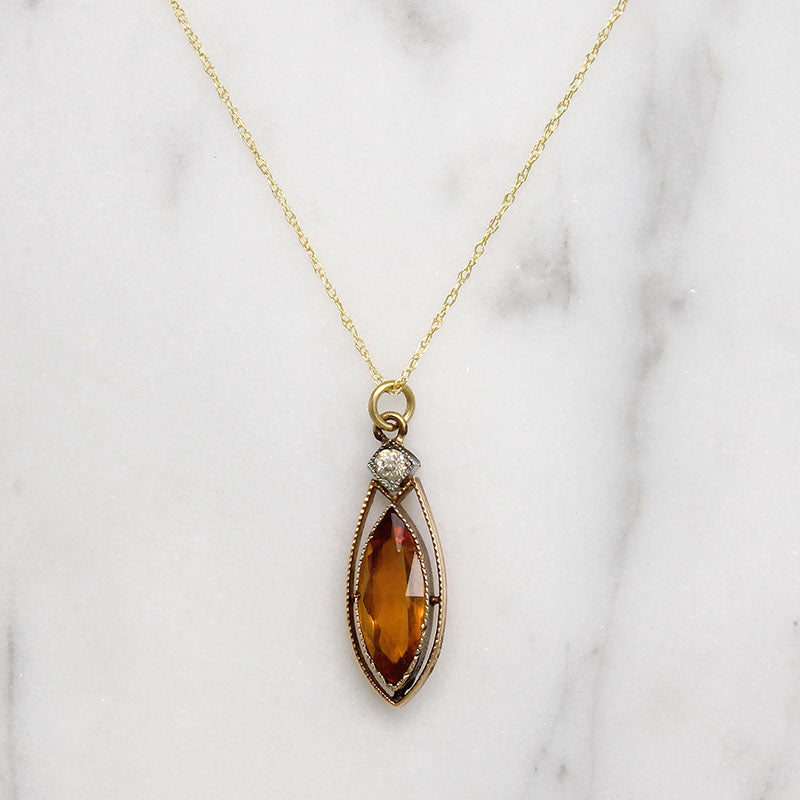 Marquise Citrine in Delicate Gold Pendant