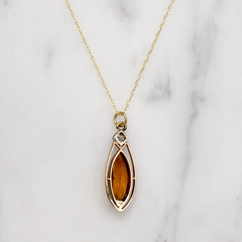 Marquise Citrine in Delicate Gold Pendant