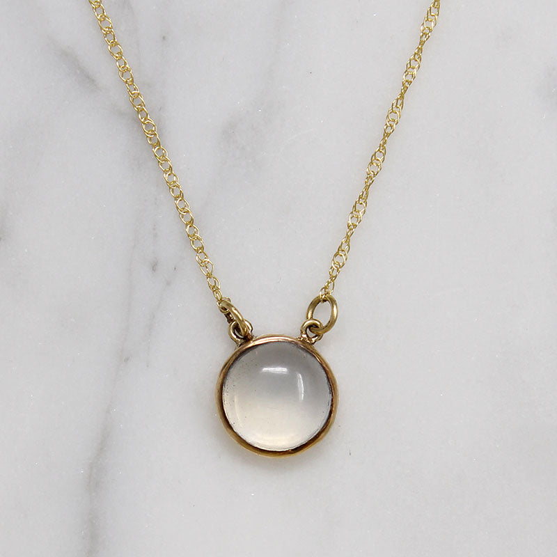 Moonstone Cabochon in Gold Bezel Necklace