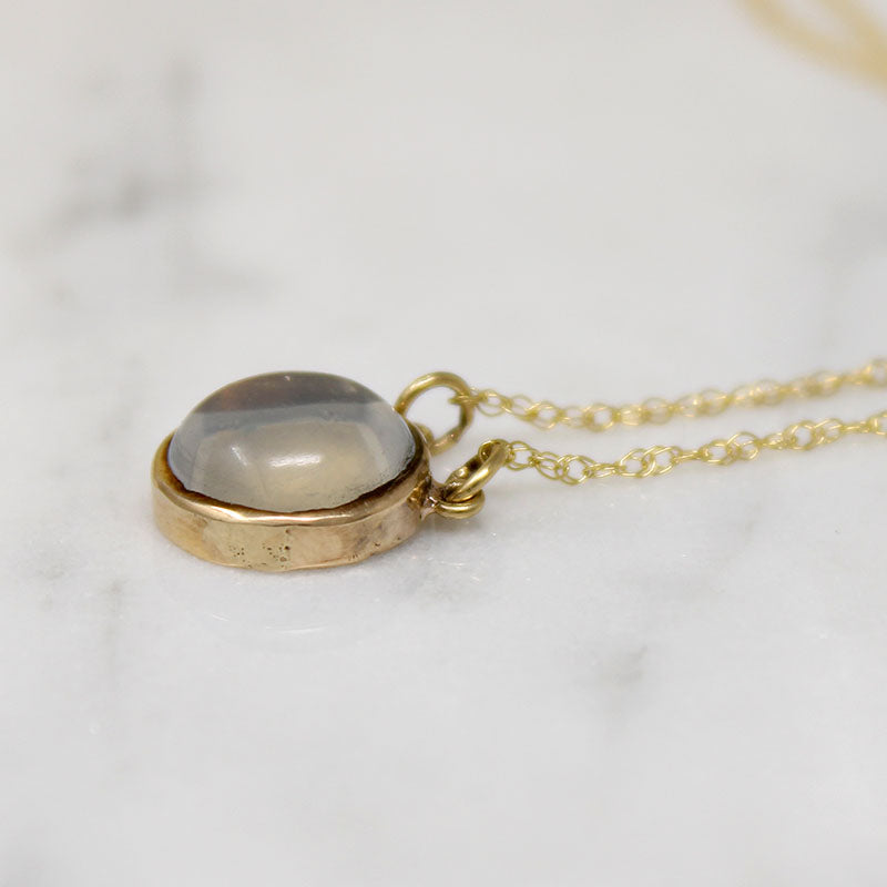 Moonstone Cabochon in Gold Bezel Necklace