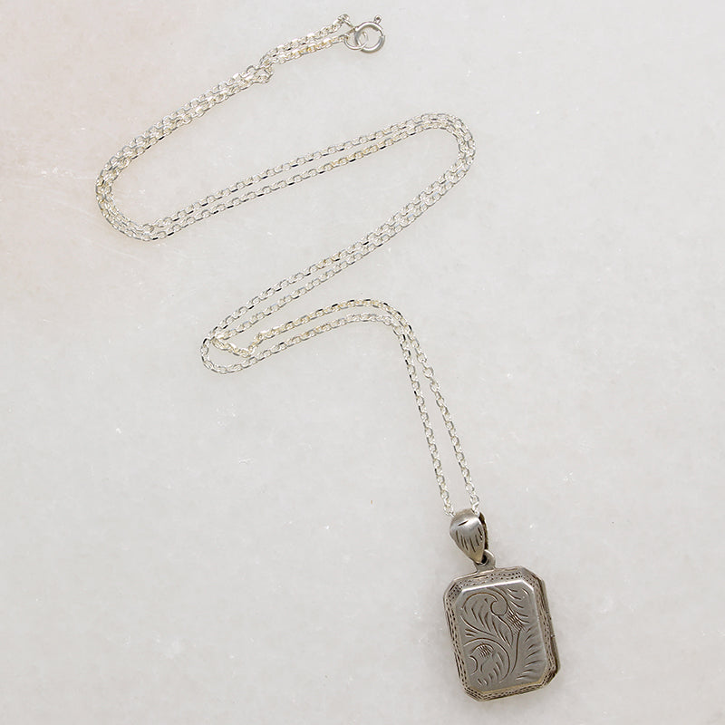 Engraved Rectangular Sterling Silver Locket