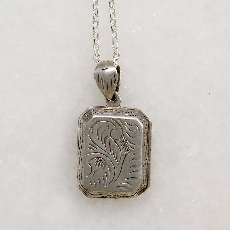 Engraved Rectangular Sterling Silver Locket