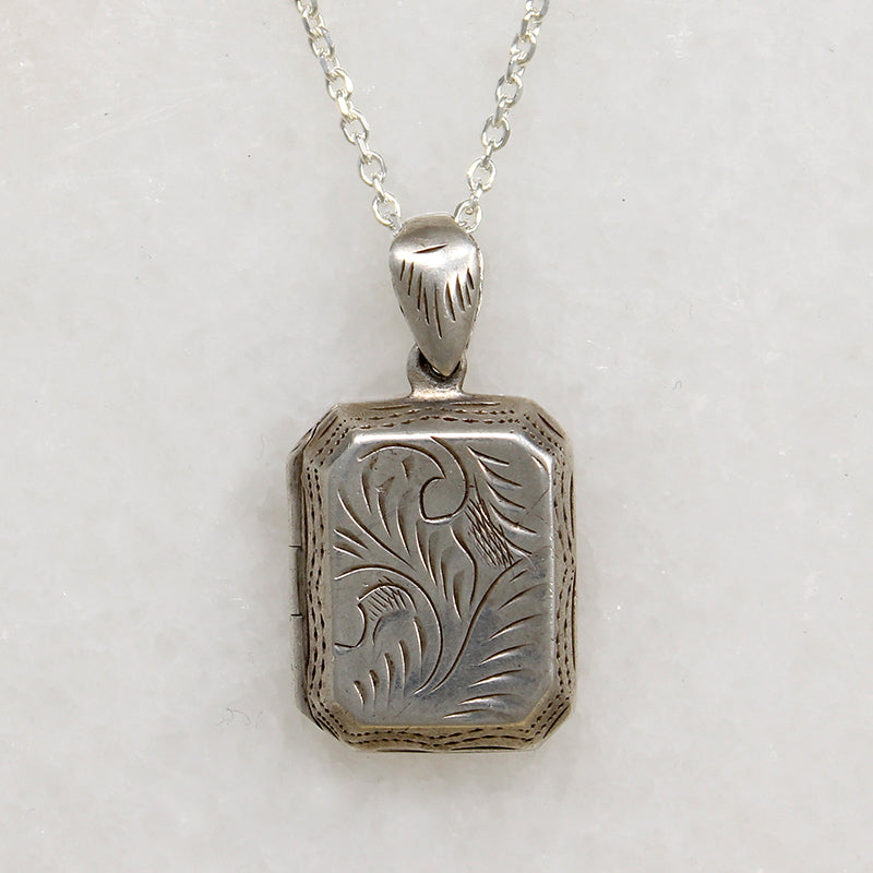 Engraved Rectangular Sterling Silver Locket